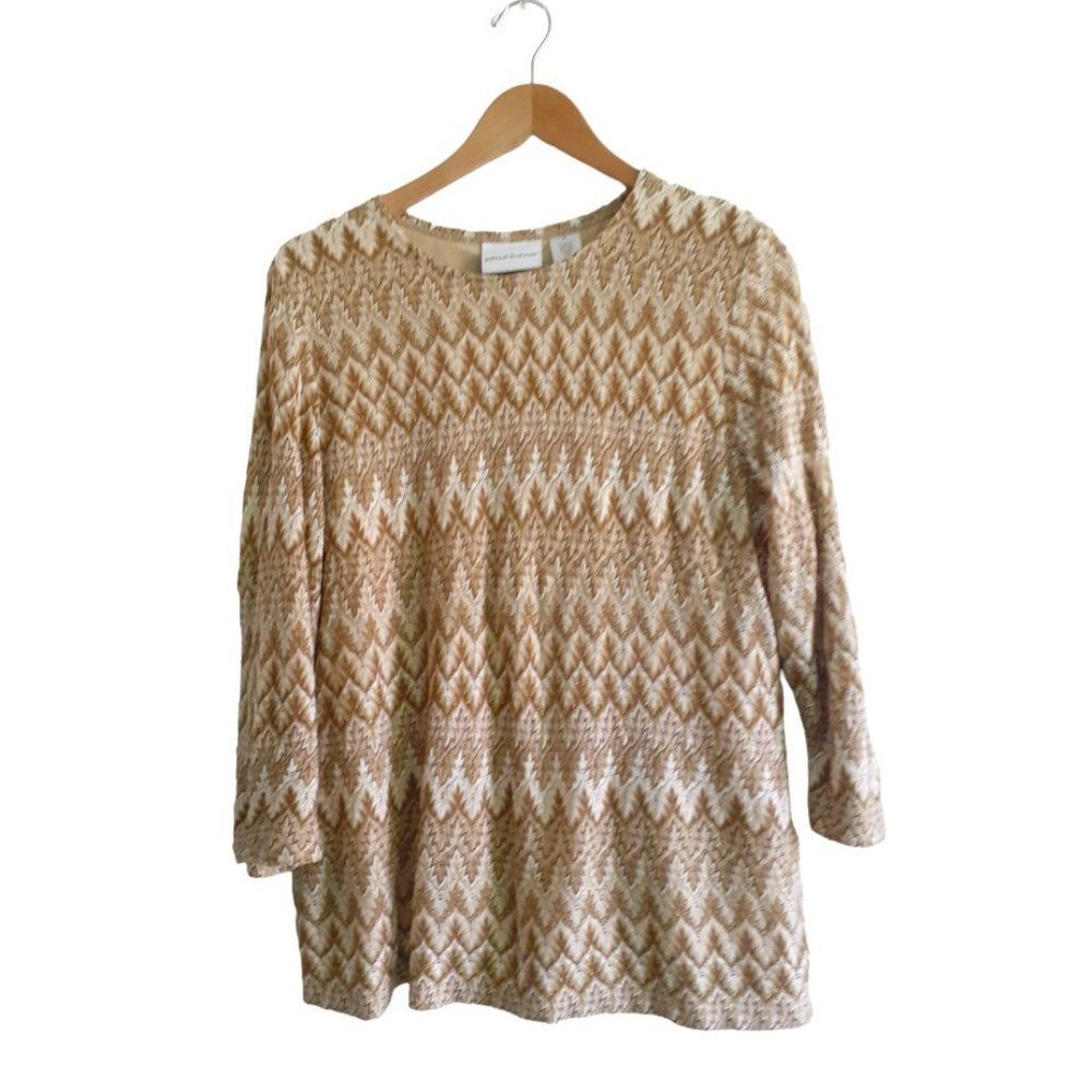 Alfred Dunner Acrylic Lurex Chevron  Long Sleeve Lined Thermal Top Medium